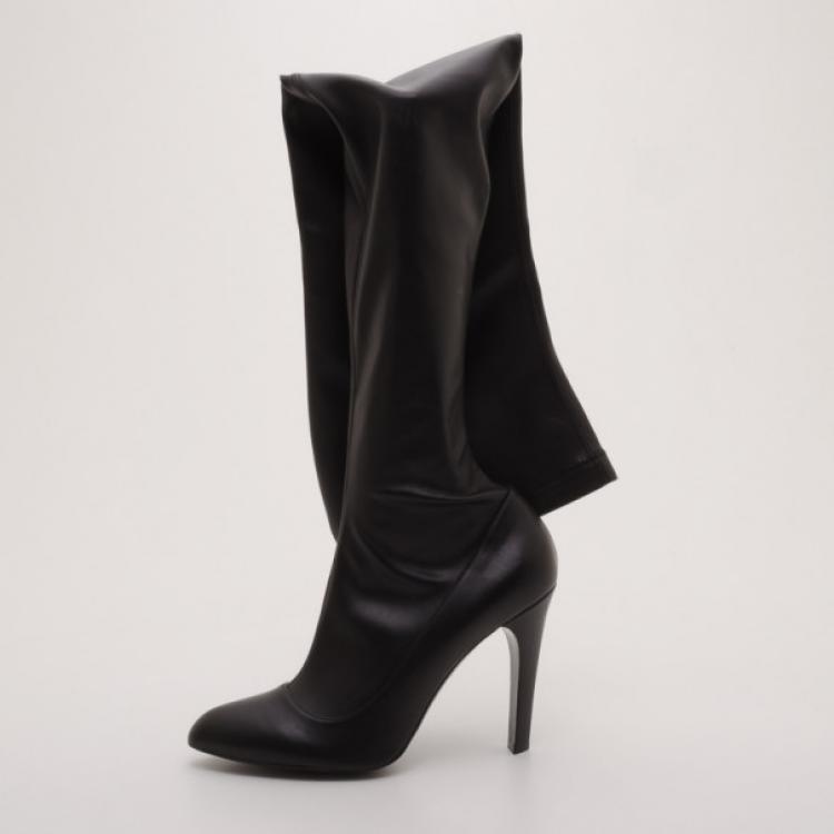 Pre Owned Stella McCartney Black Leather 'Leibovitz' Over The Knee Boots Size 40