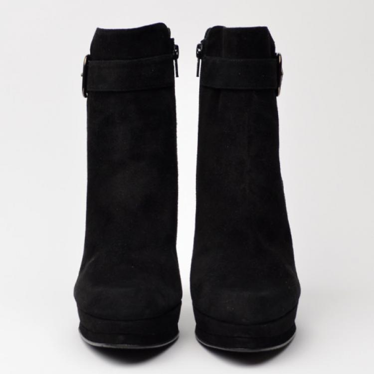 Pre Owned Stuart Weitzman Black Suede Platform Ankle Boots Size 39