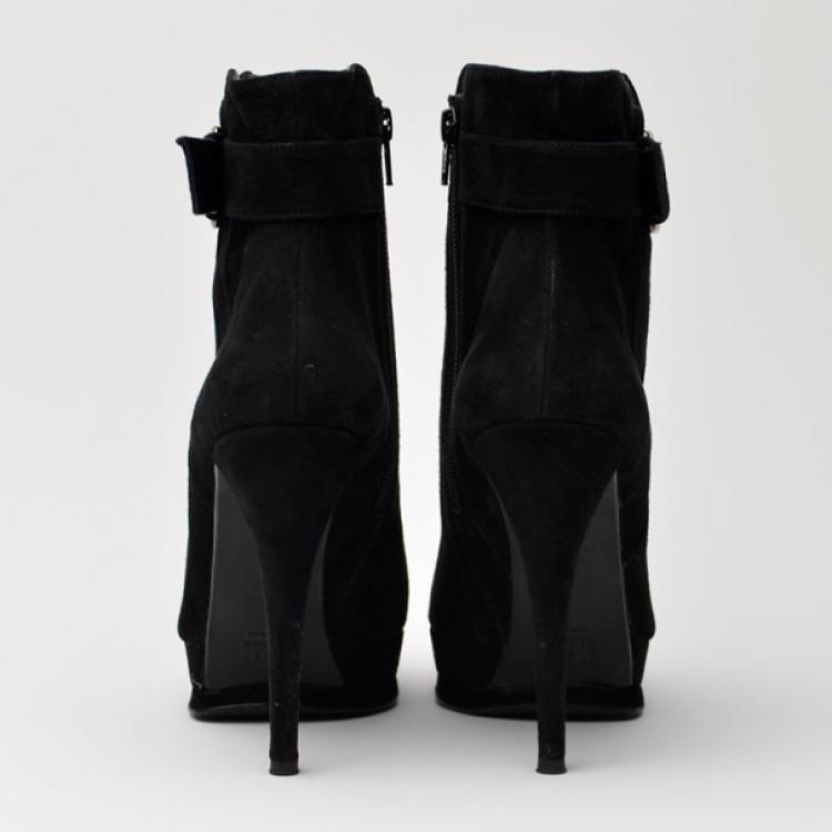 Pre Owned Stuart Weitzman Black Suede Platform Ankle Boots Size 39