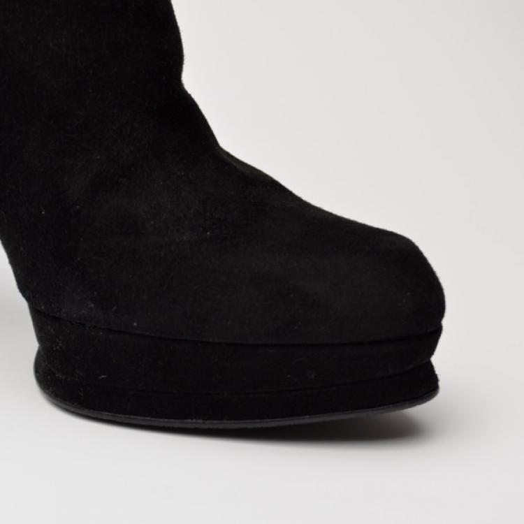 Pre Owned Stuart Weitzman Black Suede Platform Ankle Boots Size 39