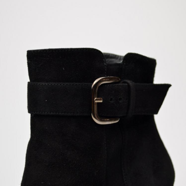 Pre Owned Stuart Weitzman Black Suede Platform Ankle Boots Size 39
