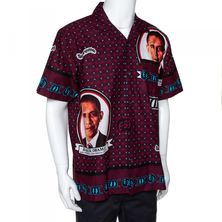 Supreme Brick Red Cotton Obama Print Bowling Shirt L Supreme