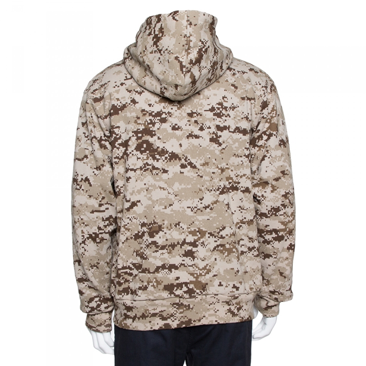 Pre Owned Supreme Tan Cotton Arc Logo Thermal Zip Up Sweatshirt L