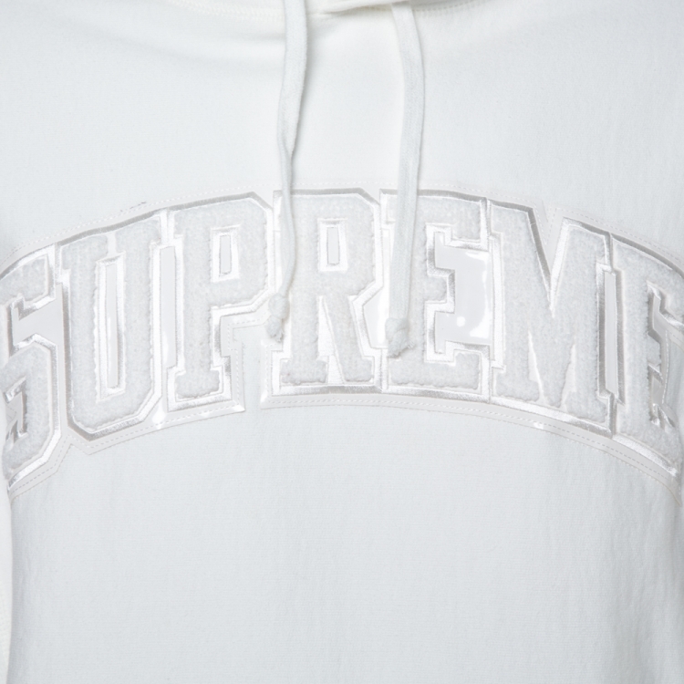 Pre Owned Supreme White Cotton Tent Leather Arc Logo Hoodie S