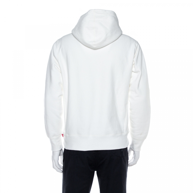Pre Owned Supreme White Cotton Tent Leather Arc Logo Hoodie S