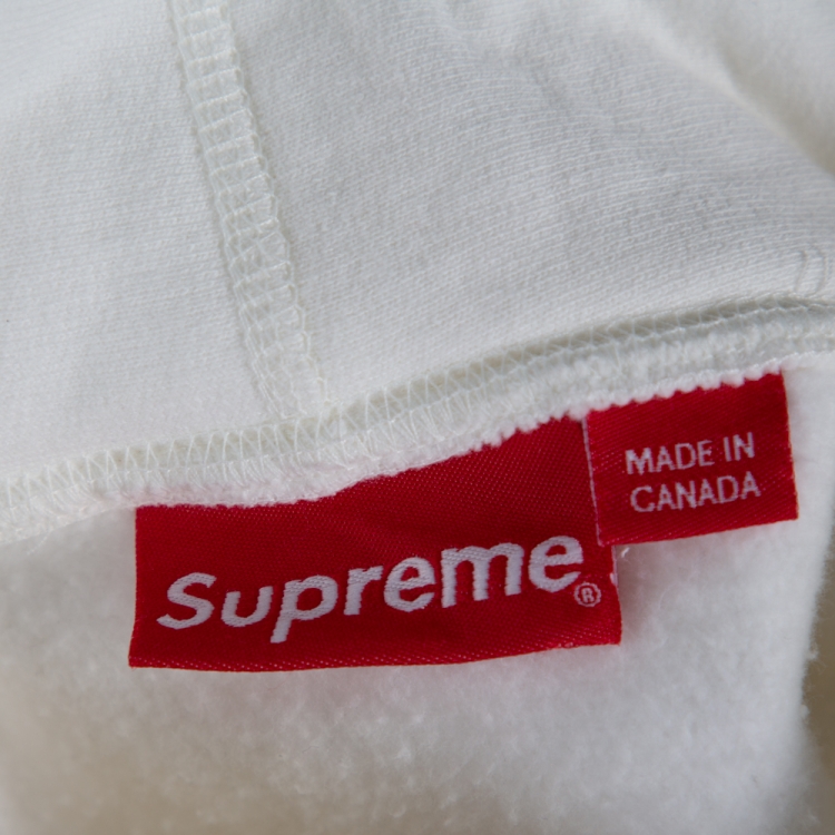 Pre Owned Supreme White Cotton Tent Leather Arc Logo Hoodie S