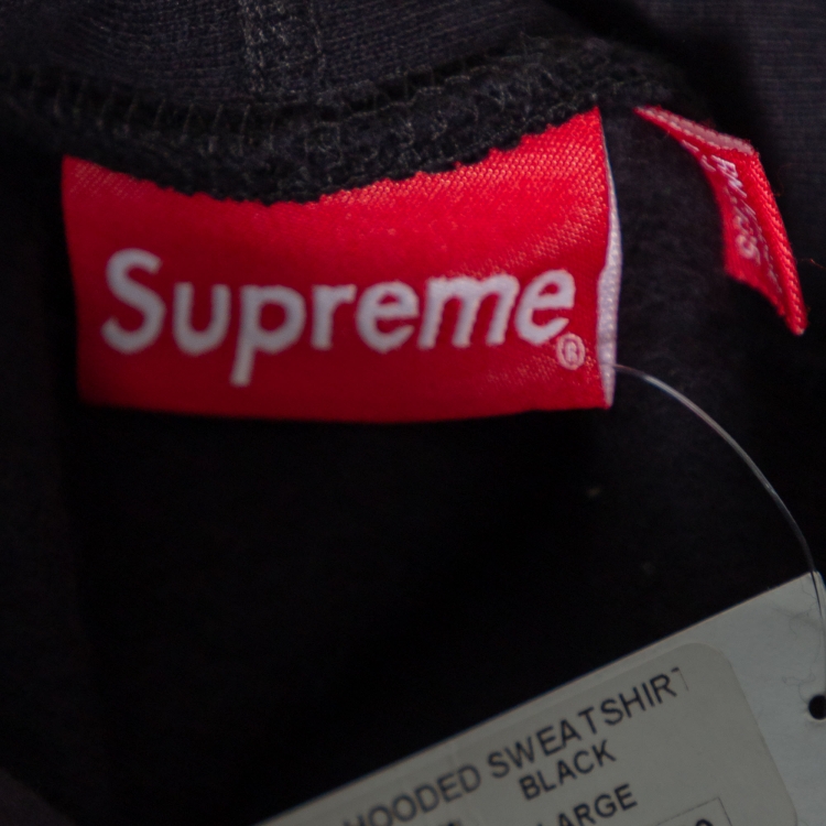 Pre Owned Supreme Black Rib Knit Box Logo Hoodie L