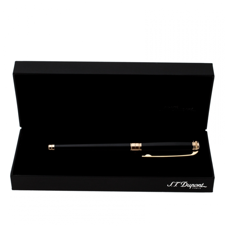 Pre Owned S.T. Dupont D Line Black Lacquer Gold Plated Fountain Pen