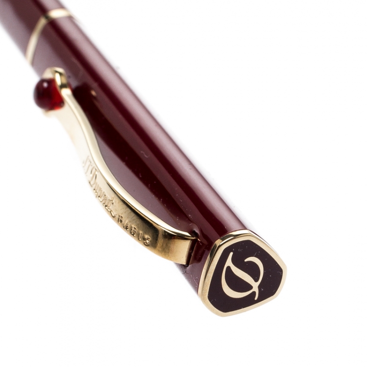 Pre Owned S.T. Dupont Mon Dupont Lotus Red Lacquer Gold Finish Ballpoint Pen