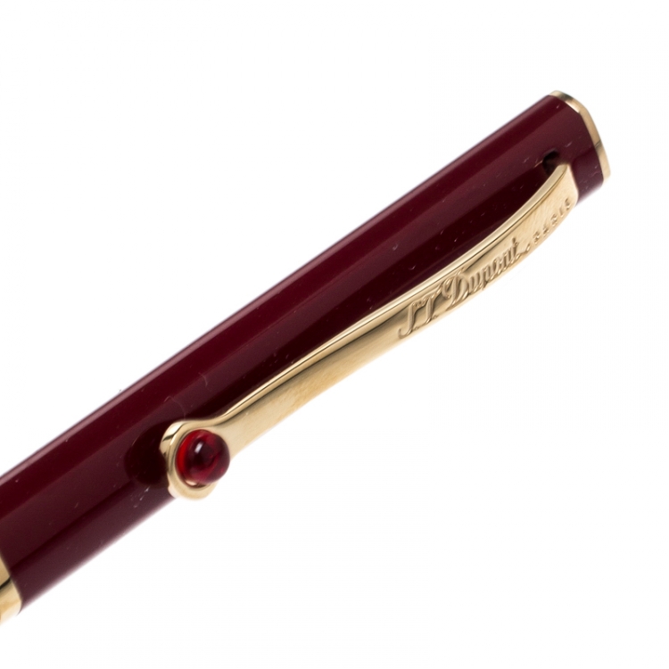 Pre Owned S.T. Dupont Mon Dupont Lotus Red Lacquer Gold Finish Ballpoint Pen