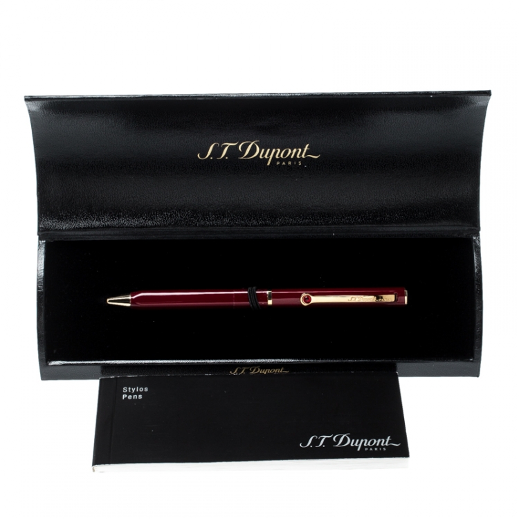Pre Owned S.T. Dupont Mon Dupont Lotus Red Lacquer Gold Finish Ballpoint Pen