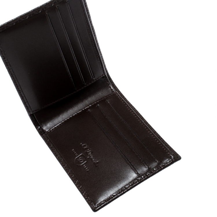 Pre Owned S.T Dupont Brown Leather D Line Fire Head 6CC Bifold Wallet