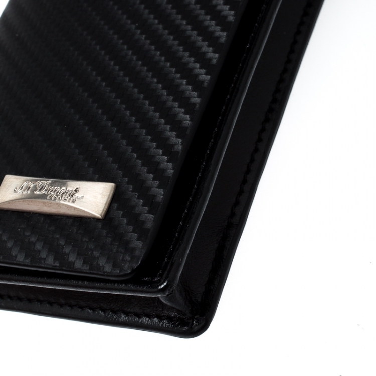 Pre Owned S.T Dupont Black Carbon Leather Business Card Case