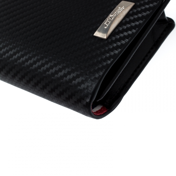Pre Owned S.T Dupont Black Carbon Leather Business Card Case