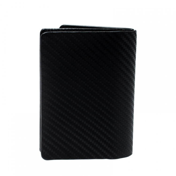 Pre Owned S.T Dupont Black Carbon Leather Business Card Case