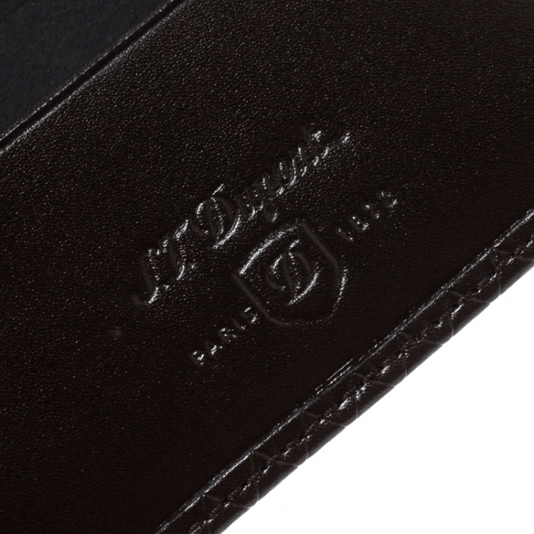 Pre Owned S.T Dupont Brown Leather D Line Fire Head 6CC Bifold Wallet