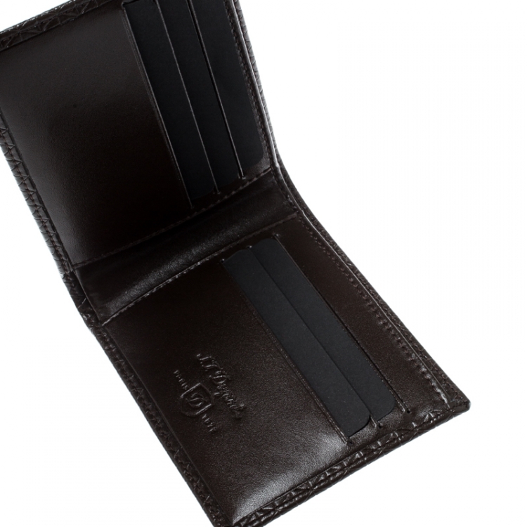 Pre Owned S.T Dupont Brown Leather D Line Fire Head 6CC Bifold Wallet