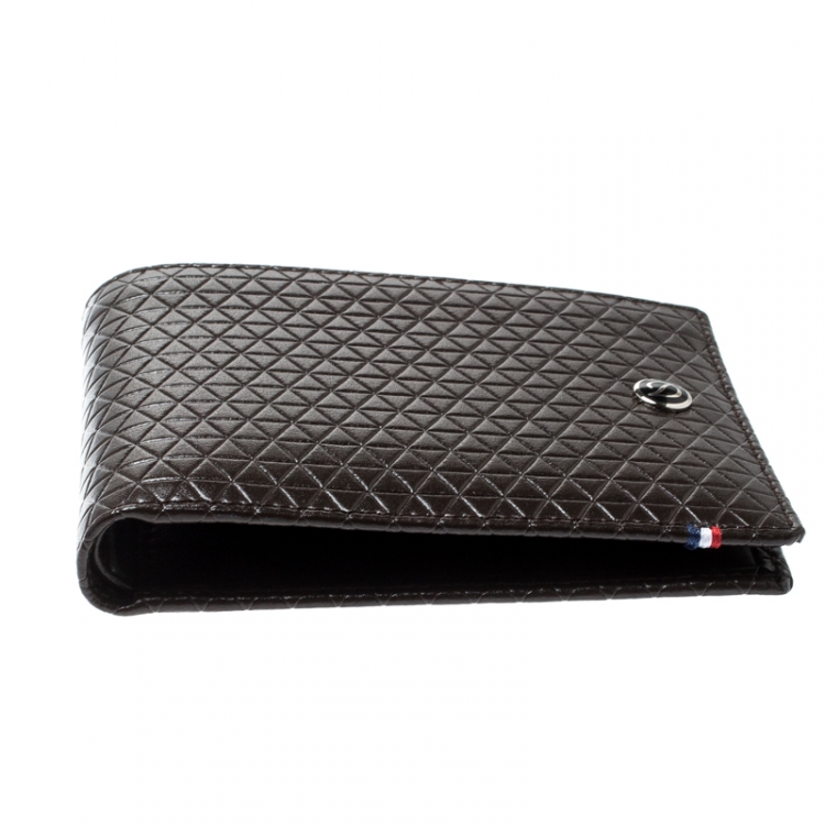 Pre Owned S.T Dupont Brown Leather D Line Fire Head 6CC Bifold Wallet