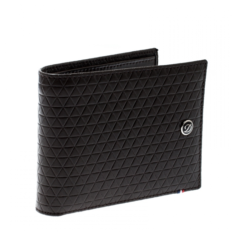 Pre Owned S.T Dupont Brown Leather D Line Fire Head 6CC Bifold Wallet