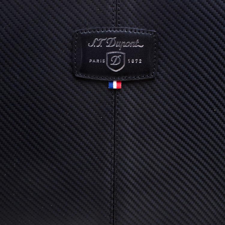 Pre Owned S.T. Dupont Black Leather Carbone Laptop Case Bag