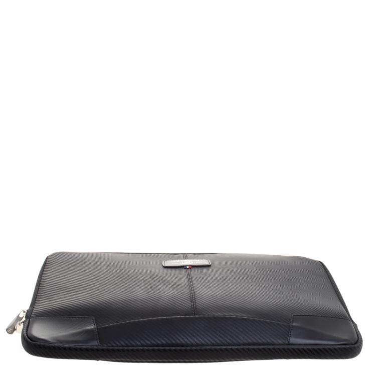 Pre Owned S.T. Dupont Black Leather Carbone Laptop Case Bag