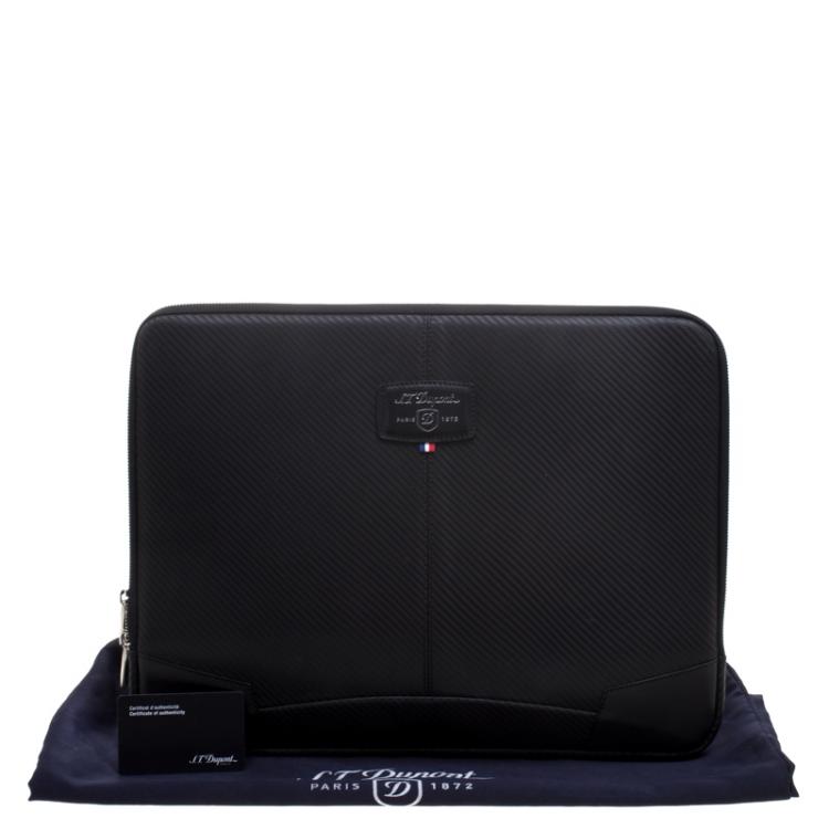 Pre Owned S.T. Dupont Black Leather Carbone Laptop Case Bag