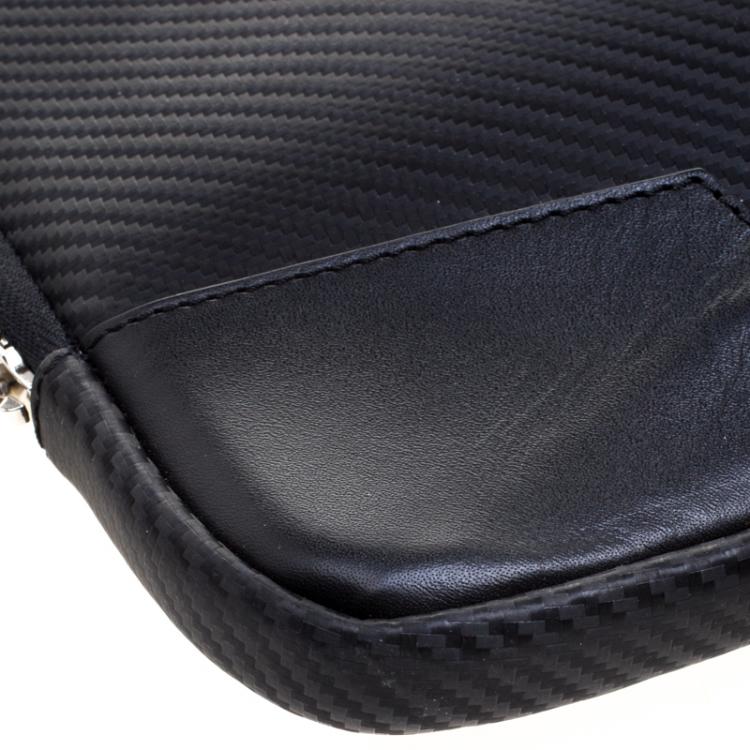 Pre Owned S.T. Dupont Black Leather Carbone Laptop Case Bag