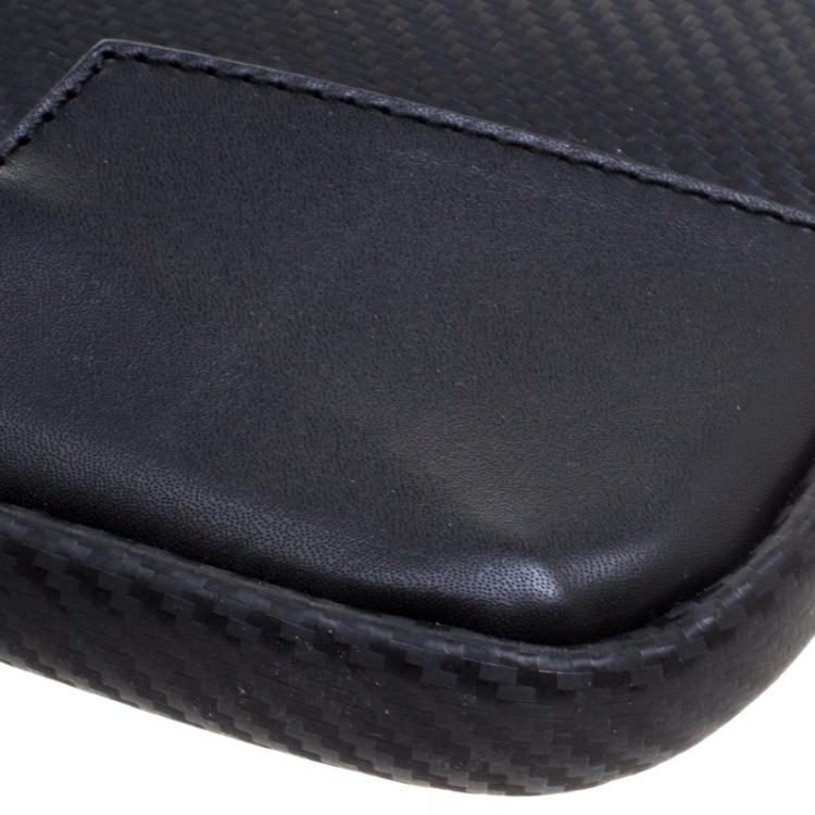 Pre Owned S.T. Dupont Black Leather Carbone Laptop Case Bag