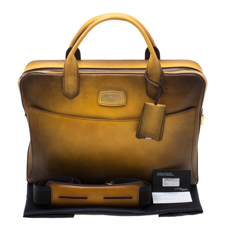 Pre Owned S.T. Dupont Yellow/Black Ombre Leather Atelier Document Holder Briefcase