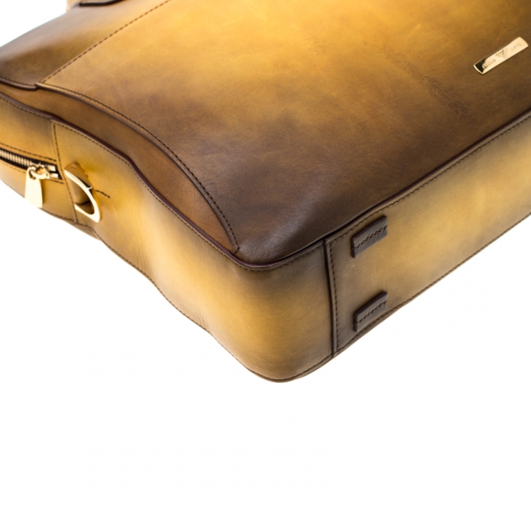 Pre Owned S.T. Dupont Yellow/Black Ombre Leather Atelier Document Holder Briefcase