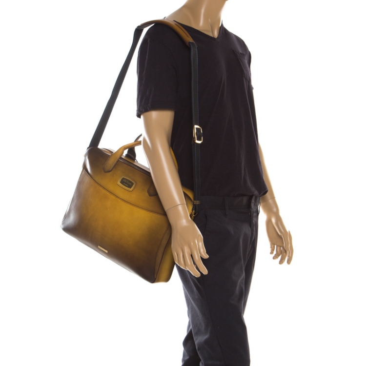 Pre Owned S.T. Dupont Yellow/Black Ombre Leather Atelier Document Holder Briefcase