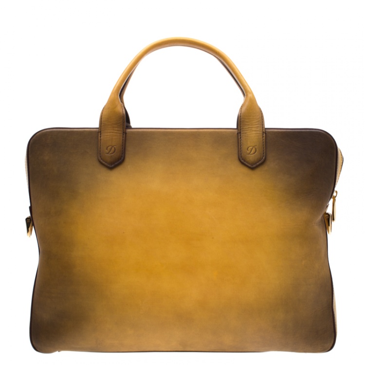 Pre Owned S.T. Dupont Yellow/Black Ombre Leather Atelier Document Holder Briefcase