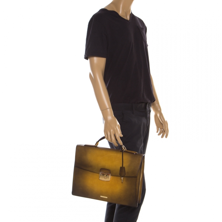 Pre Owned S.T. Dupont Yellow/Black Ombre Leather Atelier Line D One Gusset Briefcase