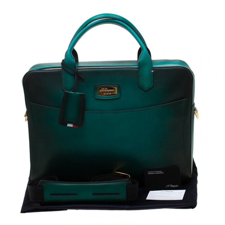 Pre Owned S.T. Dupont Green/Black Ombre Leather Atelier Document Holder Briefcase