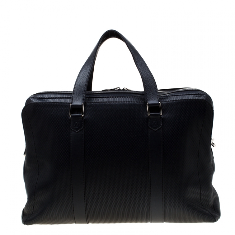 Pre Owned S.T. Dupont Deep Navy Blue Leather Line D Tony Stark Document and Laptop Holder Briefcase