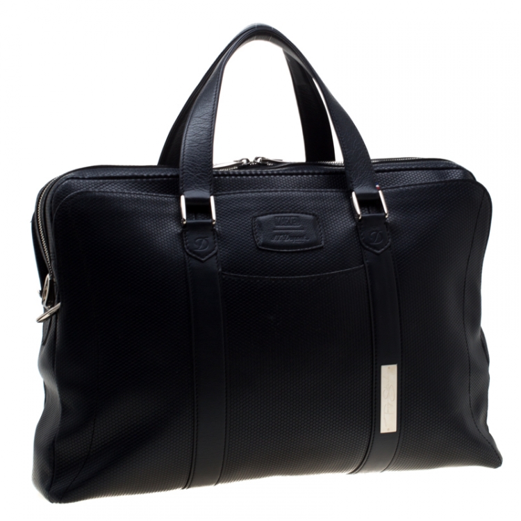 Pre Owned S.T. Dupont Deep Navy Blue Leather Line D Tony Stark Document and Laptop Holder Briefcase