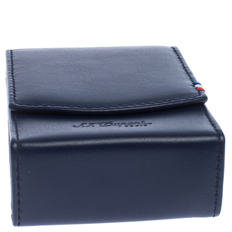 Pre Owned S.T. Dupont Navy Blue Leather Cigarette Pack Case 