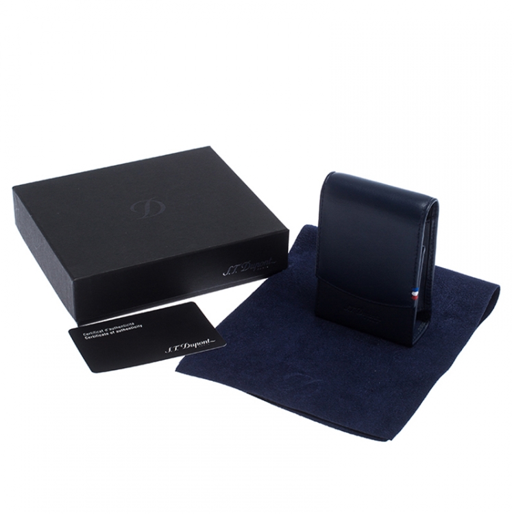 Pre Owned S.T. Dupont Navy Blue Leather Cigarette Pack Case 