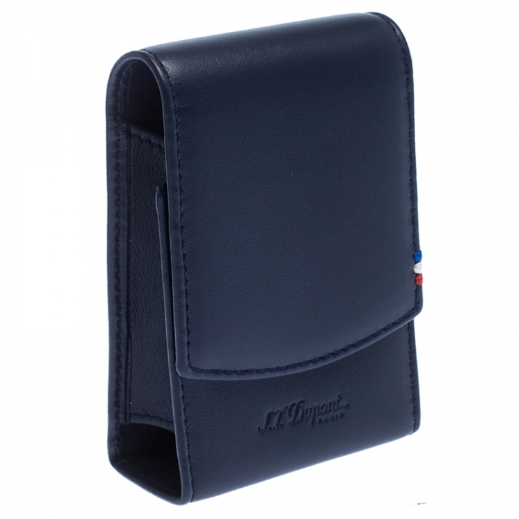 Pre Owned S.T. Dupont Navy Blue Leather Cigarette Pack Case 