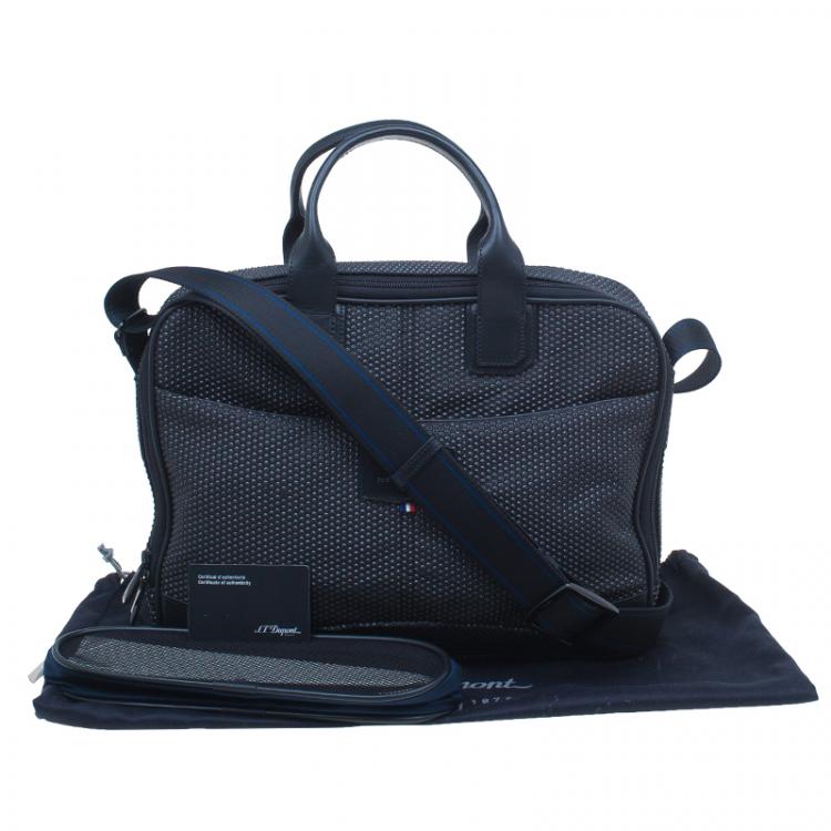 Pre Owned S.T. Dupont Black Textured Leather Laptop Bag w/ Battery Pouch