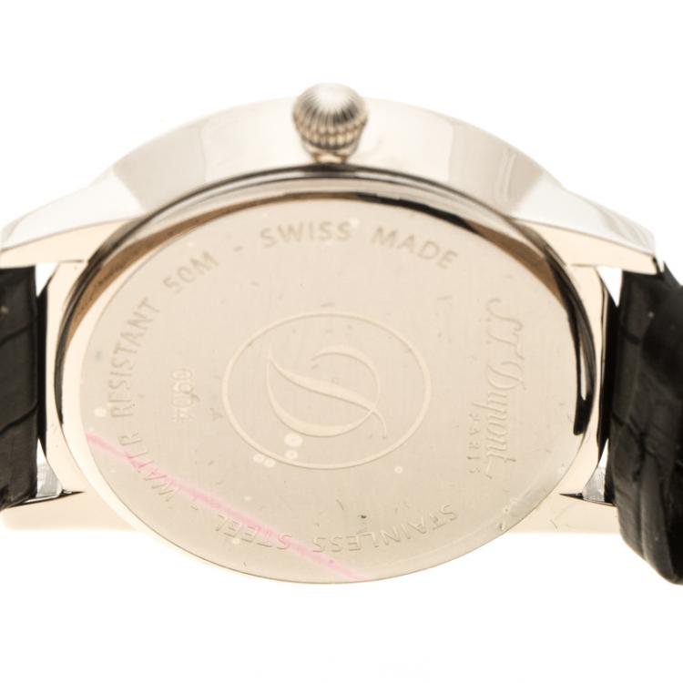 Pre Owned S.T. Dupont White Stainless Steel Men's Wristwatch 39 mm