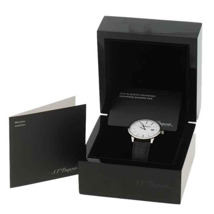 Pre Owned S.T. Dupont White Stainless Steel Men's Wristwatch 39 mm