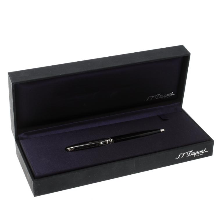 Pre Owned S.T. Dupont Black Chinese Lacquer Silver Tone Ballpoint Pen