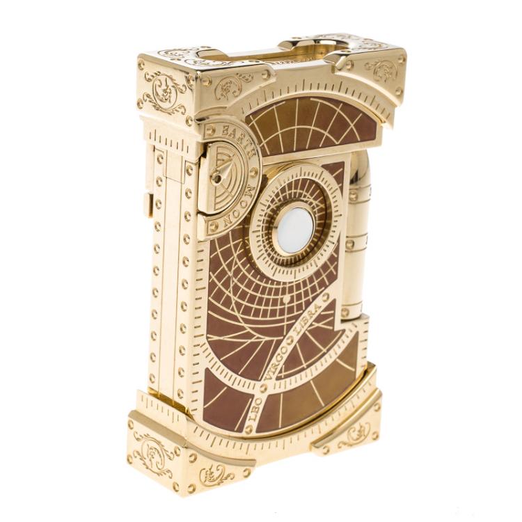 Pre Owned S.T. Dupont Brown Lacquer and Gold Finish Shoot The Moon Limited Edition Lighter 