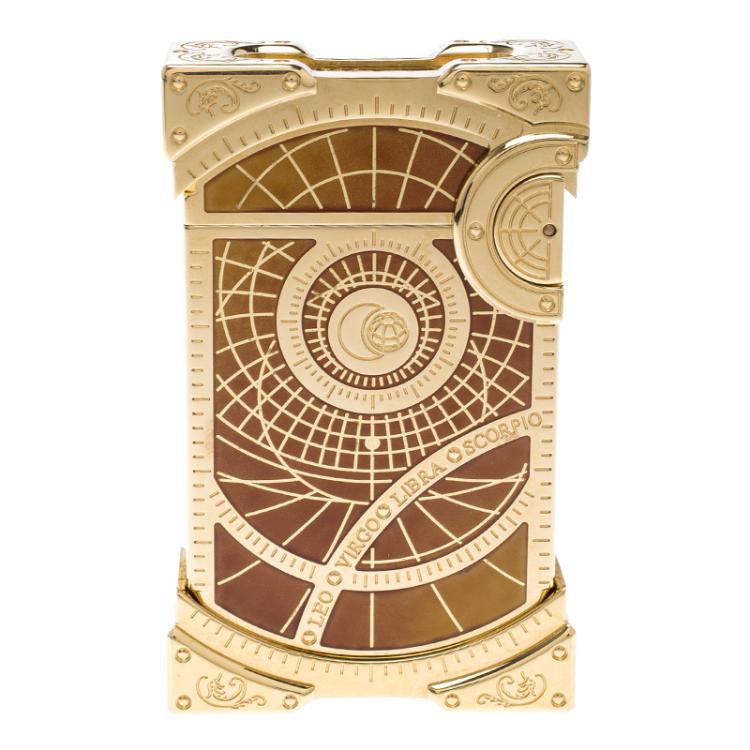 Pre Owned S.T. Dupont Brown Lacquer and Gold Finish Shoot The Moon Limited Edition Lighter 