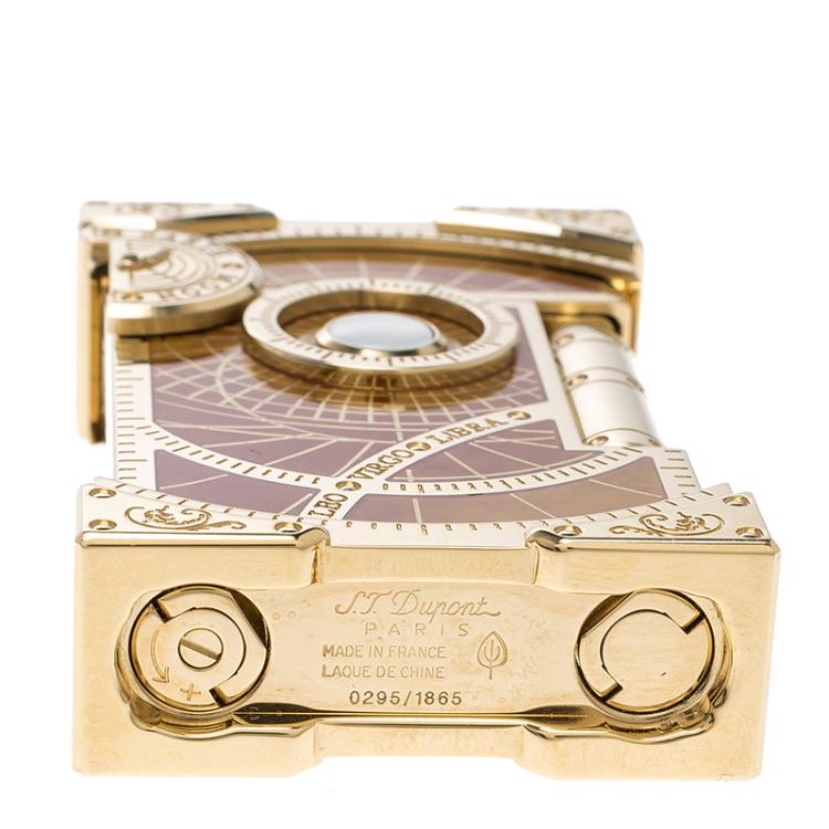 Pre Owned S.T. Dupont Brown Lacquer and Gold Finish Shoot The Moon Limited Edition Lighter 