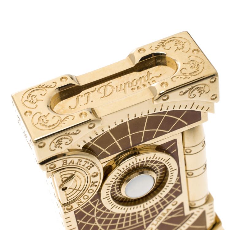 Pre Owned S.T. Dupont Brown Lacquer and Gold Finish Shoot The Moon Limited Edition Lighter 