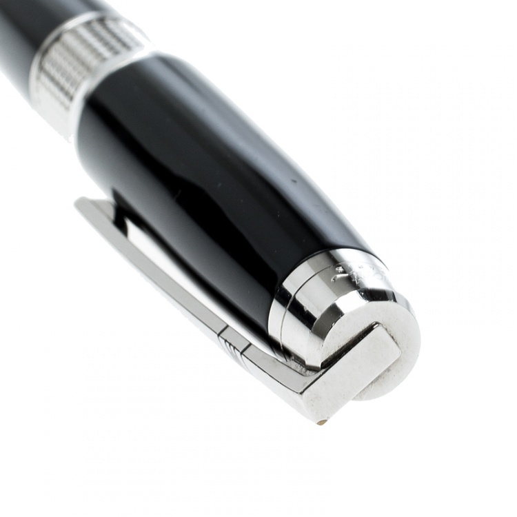 Pre Owned S.T. Dupont Black Resin Silver Tone Ballpoint Pen