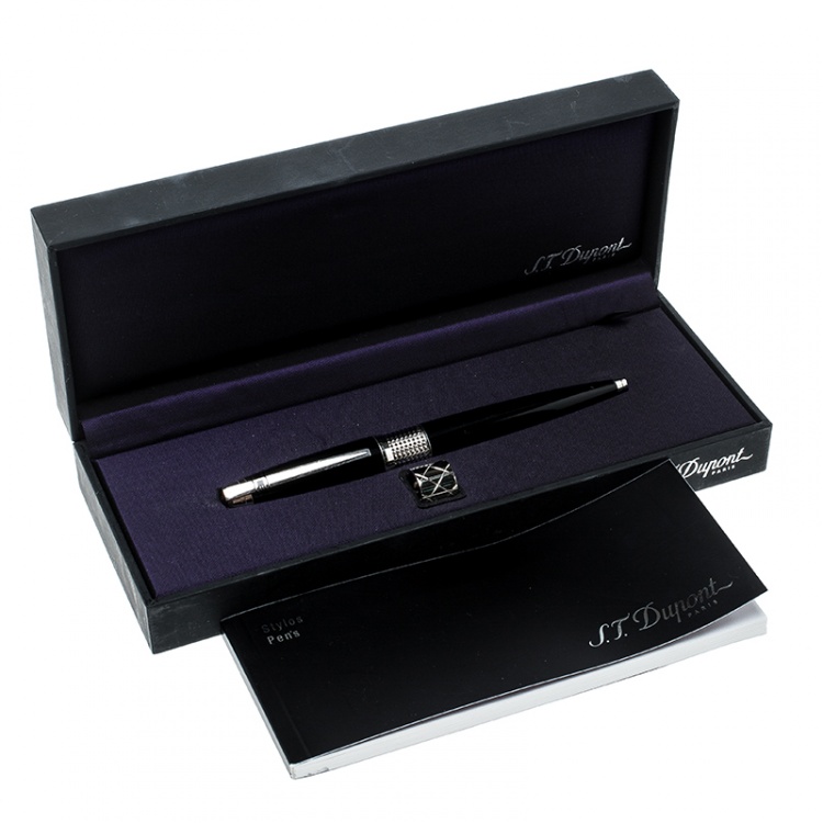 Pre Owned S.T. Dupont Black Resin Silver Tone Ballpoint Pen