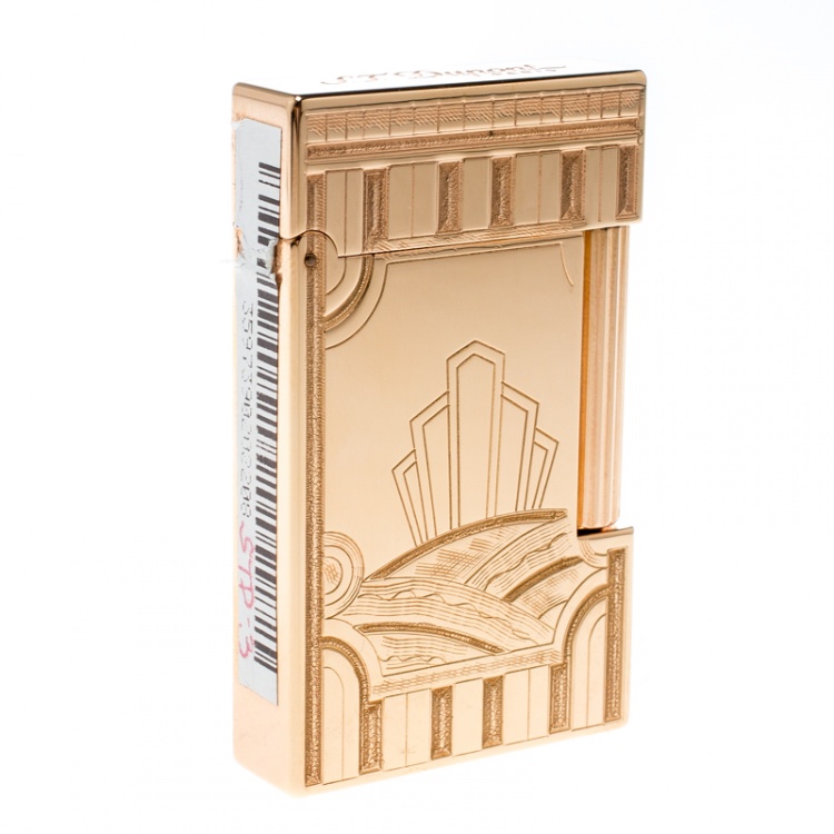 Pre Owned ST Dupont Art Deco Ligne 2 Textured Rose Gold Finish Limited Edition Lighter